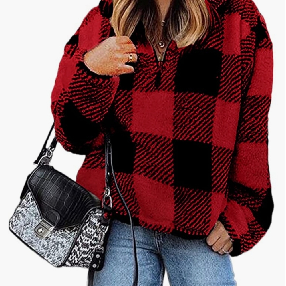 🔥 Sherpa Pullover Quarter Zip Long Sleeve Fluffy Soft Fleece Jackets Sweaters - Picture 2 of 5